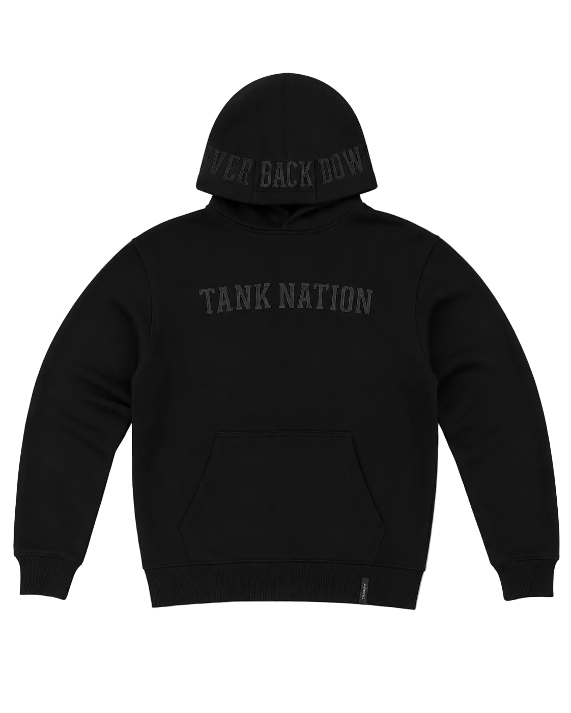 Black hoodie with 'Tank Nation' text on a gray background